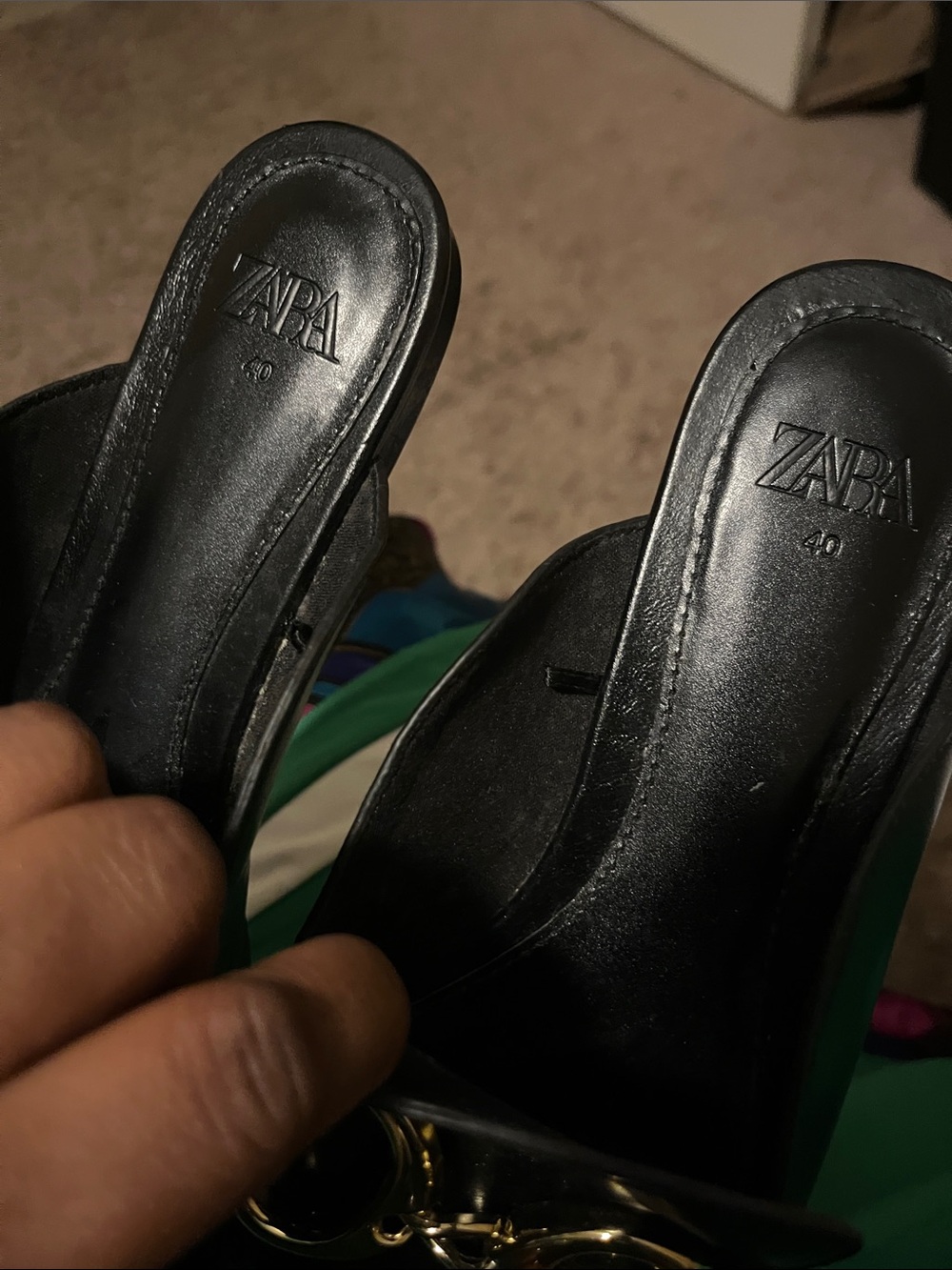 Zara Black Leather Mule Loafers with Gold Chain Accent - Picture 3 of 5